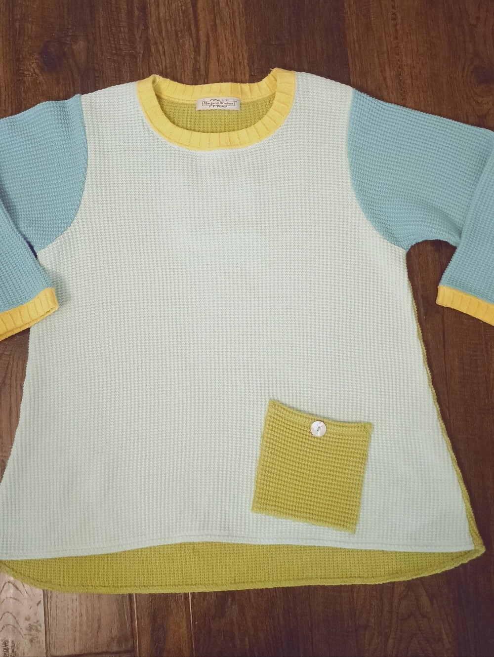 Margaret Winters colorblock waffle knit tunic sweater. Sz XS